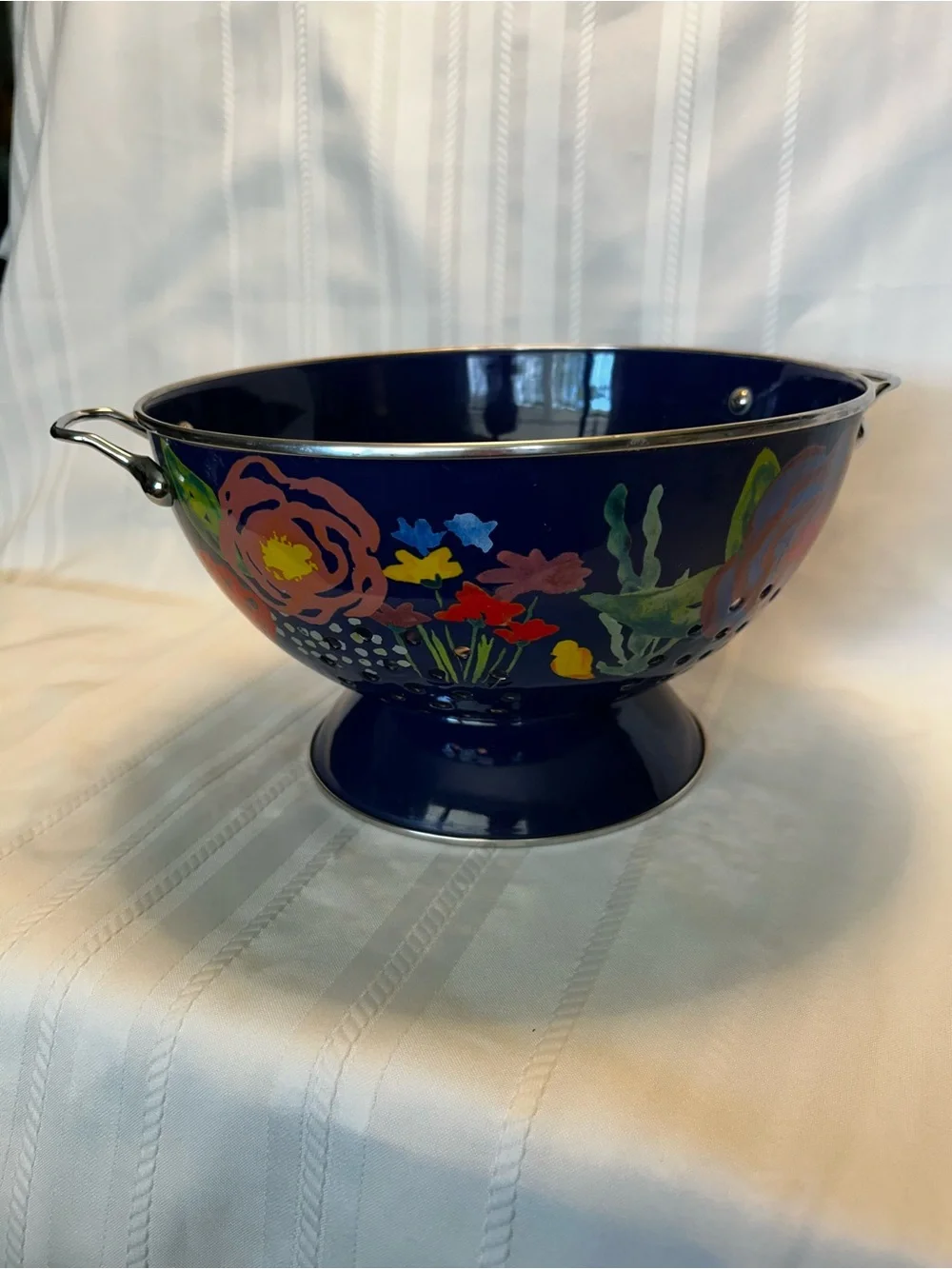 The Pioneer Woman Kitchen Ware Colander Blue Steel Multicolor Floral Leaves